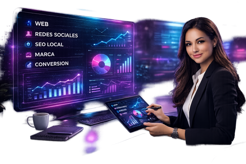 Diagnóstico digital sin costo para negocios latinos con análisis de web, redes sociales, SEO local, marca y conversión
